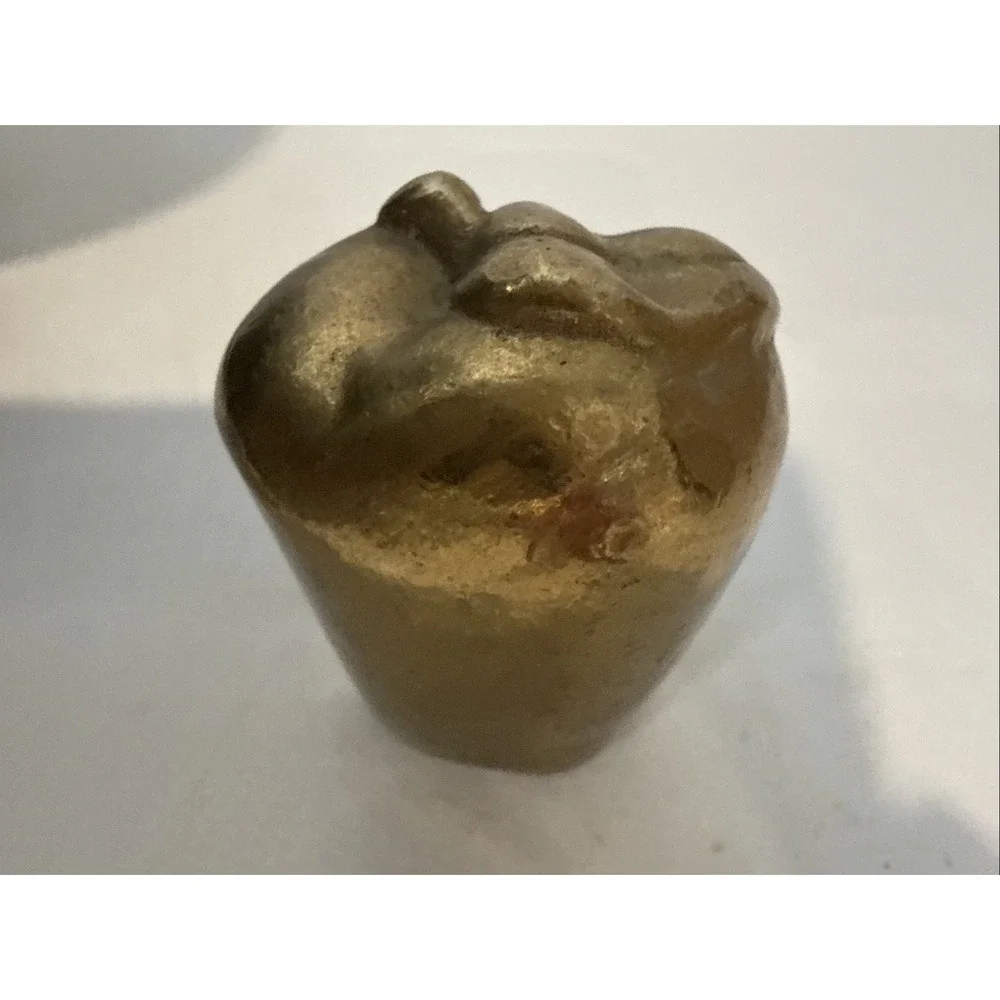 Vintage solid brass apple, pepper, fruit with leaf, paperweight Heavy